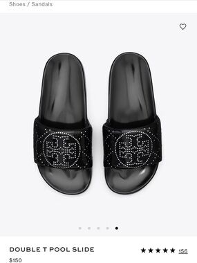 Tory Burch Black Studded Double T Slide Sandals